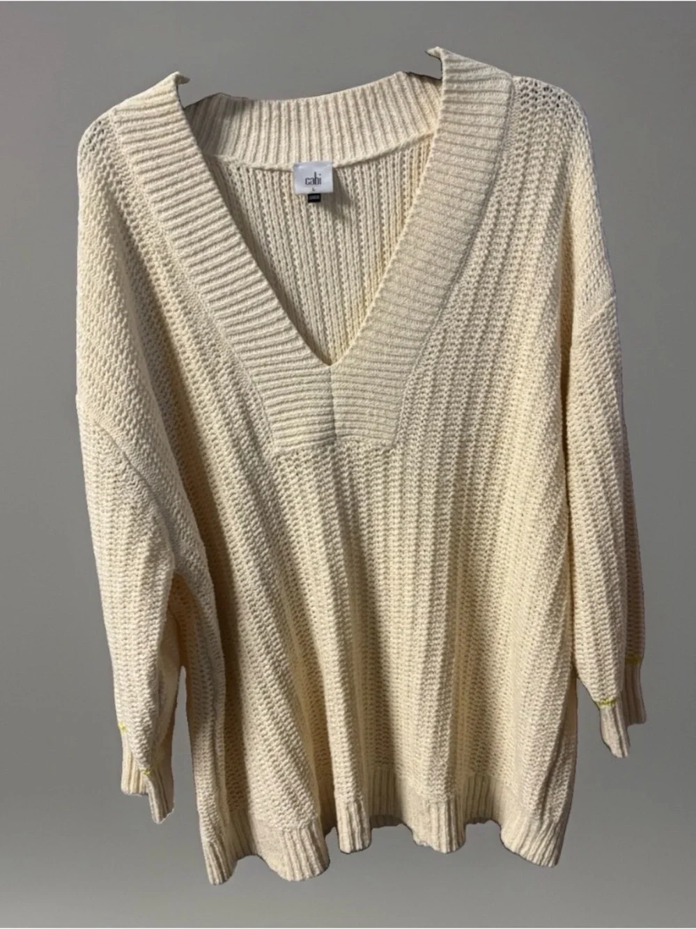 NWOT Cabi Sweater Women L Cream Chunky Cable Knit VNeck Crop Fisherman Nautical - Picture 2 of 4
